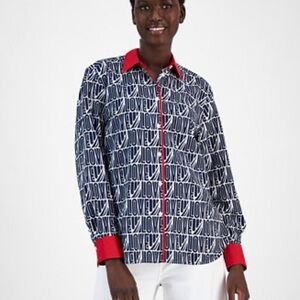 Nautica Navy and Red Love Print Casual Shirt